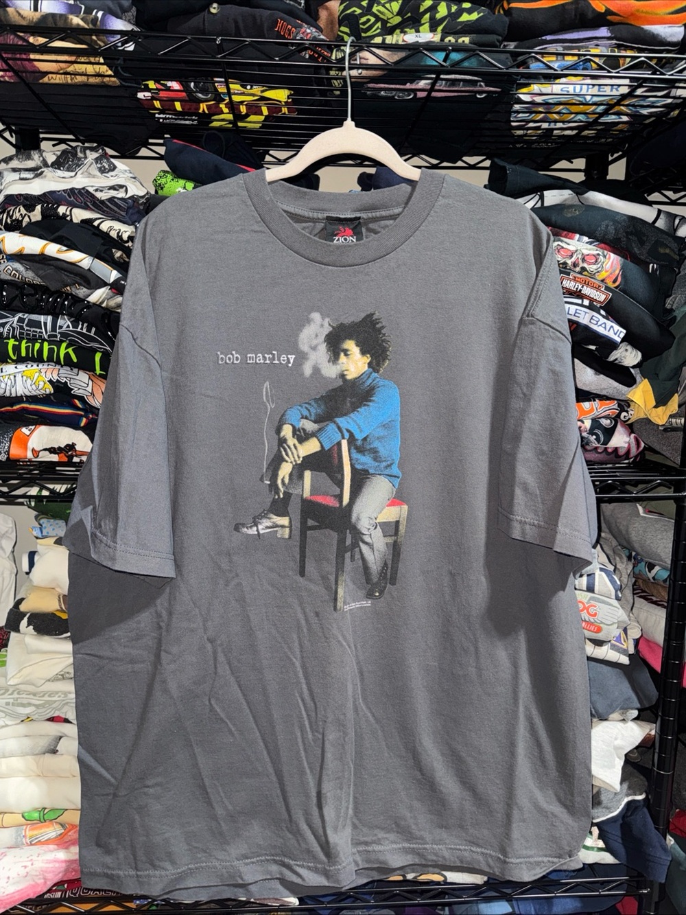 Vintage 2001 Zion Footwear Bob Marley Smoking Herb Gray Shirt Size XXL